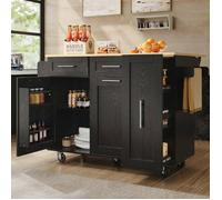 Desserte de cuisine - LANGTU - 110x46x90,5 cm - Plateau rabattable table - Roulettes freinables - MDF aspect bois noir