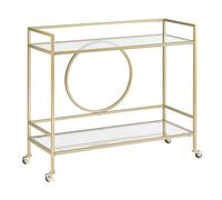 Beliani Chariot de Cuisine Doré Glam à roulettes Deux Etagères en Verre Ouvertes 75 x 45 cm Kerry