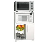 Desserte de Cuisine Micro-Onde Blanche 1 Porte 1 Panier Métal - L 54 x l 35.5 x H 80 cm