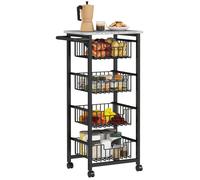 Desserte de Cuisine Mobile avec 4 Paniers Coulissants et Roulettes Freins Chariot de Rangement Gain de Place Gris et Noir