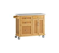 Desserte de Cuisine Mobile avec Plan de Travail INOX, 4 Tiroirs, Îlot Central Roulant