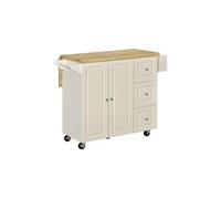 HOMCOM Dessert îlot de cuisineplateau rabattable 3 tiroirs 1 placard porte-torchons et porte-épices 111,5 x 45-75 x 89 cm blanc