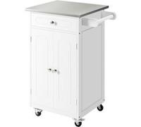 HOMCOM Chariot de Service desserte de Cuisine à roulettes Multi-rangements 1 tiroir Placard 2 Portes avec étagère Porte-torchons MDF Blanc Acier Inoxydable