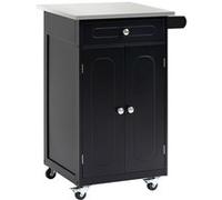 Desserte de cuisine multi-rangements 1 tiroir placard 2 portes avec étagère porte-torchons MDF noir acier inox. Noir G