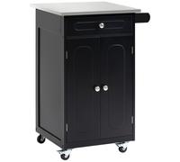 Desserte De Cuisine Multi-Rangements 1 Tiroir Placard 2 Portes Avec Étagère Porte-Torchons Mdf Noir Acier Inox. Noir