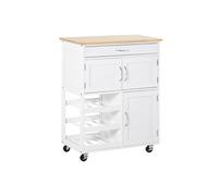 HOMCOM Desserte de Cuisine Multi rangements 2 placards tiroir casier 9 Bouteilles MDF Blanc Plateau Bois Caoutchouc