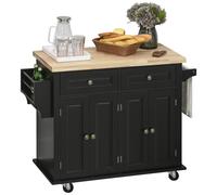 HOMCOM Desserte ilôt de Cuisine Multi rangements 2 tiroirs 2 Placard 2 Portes avec étagère Range-Bouteille Porte-torchons et étagère réglable MDF Noir hévéa