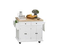 HomCom Desserte de cuisine 2 tiroirs 2 placards étagère range-bouteille MDF blanc hévéa