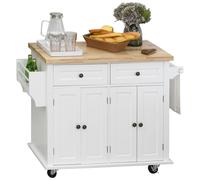 Desserte De Cuisine Multi Rangements 2 Tiroirs 2 Placard 2 Portes Avec Étagère Range-Bouteille Porte-Torchons Mdf Blanc Hévéa Blanc
