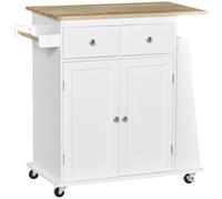 HomCom Desserte de cuisine ilôt avec plan de travail 2 tiroirs 2 portes range-bouteilles MDF blanc