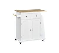 Desserte de cuisine multi rangements 2 tiroirs placard 2 portes avec étagère 3 range-bouteilles porte-torchons MDF blanc hévéa