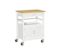 HOMCOM Desserte cuisine chariot à roulettes multi-rangements avec tiroir étagère ouverte et placard 3 crochets métalliques | Aosom France