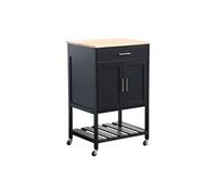 Desserte de cuisine noire BENDOR plateau en bois d'hévéa 56 x 46 x 90 cm 4 roues 1 tiroir 2 étagère 1 double porte style contemporain
