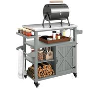 Desserte de cuisine - Outsunny - sur roulettes - plateau en acier inoxydable - étagères ouvertes - bois - 107x49,5x92,5cm - gris