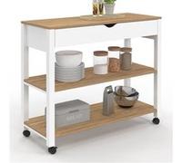 IDMarket - Desserte de cuisine PENH XXL avec tiroir et plan de travail blanc plateaux façon hêtre L.100 CM