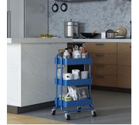 [en.casa] Chariot de Service Polyvalent Desserte Cuisine Salon Salle de Bains 3 Paniers Étagère de 3 Surfaces Meuble de Rangement Acier 79 x 46 x 35 cm Bleu