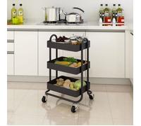 [en.casa] Chariot de Service Polyvalent Desserte Cuisine Salon Salle de Bains 3 Paniers Étagère de 3 Surfaces Meuble de Rangement Espaces de Stockage à Grille Acier 79 x 46 x 35 cm Noir