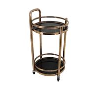 Desserte de Cuisine Ronde en métal de Luxe pour Bar à café - Desserte Utilitaire roulante à 2 Niveaux pour Cuisine, Salle à Manger et fêtes - Desserte de Service élégante dorée et Noire - Mi