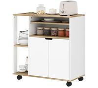 Desserte de cuisine roulante blanche avec rangement armoire et étagères réglables pour cuisine/salon/salle à manger