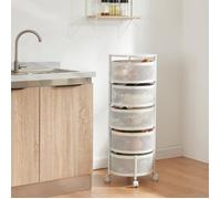 [en.casa] Chariot de Service à 5 Niveaux Desserte sur roulettes avec Paniers Dépliables Meuble de Rangement pour Cusine Salle de Bain Bureau Acier 90 x 33 cm Blanc
