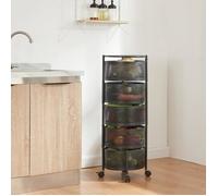 [en.casa] Chariot de Service à 5 Niveaux Desserte sur roulettes avec Paniers Dépliables Meuble de Rangement pour Cusine Salle de Bain Bureau Acier 90 x 33 cm Noir