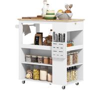 Desserte De Cuisine Style Cosy Chic Multi-Rangement Blanc Bois Hévéa