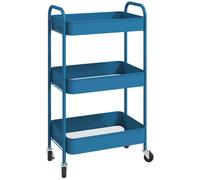 HOMCOM Desserte Chariot de Rangement en Acier Chariot de Service à roulettes 3 Niveaux Plateaux ajourés - 45 x 30,6 x 79 cm - Bleu foncé