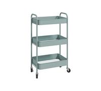 HomCom Desserte chariot 3 niveaux en acier à roulettes plateaux ajourés Bleu clair 45x30,6x79 cm