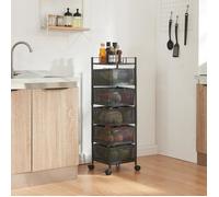 [en.casa] Chariot de Service à 5 Niveaux Desserte à roulettes avec Paniers Dépliables Meuble de Rangement pour Cusine Salle de Bain Bureau Acier 95 x 27 x 27 cm Noir