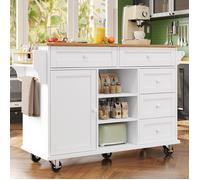 Desserte de Cuisine sur Roulettes,Chariot de Service avec 5 Tiroir 1 Porte Étagère Porte-Serviette,Chariot à repas,134x46x92cm