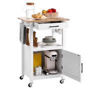 VEVOR Desserte de Cuisine sur roulettes avec Plan 55x45 cm, Îlot Central Mobile avec Tiroir, Porte-Serviettes, Crochets et Armoire à Porte Simple, Meuble pour Micro-Ondes Salle à Manger Garde-Manger