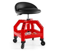 Desserte de Cuisine, Tabouret Roulant, pivotant, 150 kg, avec Plateau à Outils et roulettes, 55-68 cm, rembourré, pour Atelier, Garage, Atelier, réparation (Rouge)
