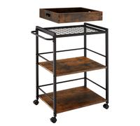 DESSERTE DE CUISINE - TECTAKE - Chariot de service WORCESTER 3 niveaux et plateau amovible - Bois Foncé