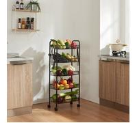 [en.casa] Chariot de Service à 5 Niveaux Desserte à roulettes avec Paniers de Rangement Meuble de Stockage pour Cusine Salle de Bain Bureau Acier 103 x 44 x 26 cm Noir