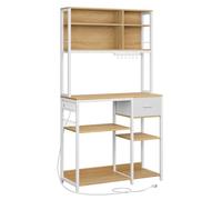 Desserte de Cuisine - VASAGLE - Étagère de Cuisine avec Multiprise - Étagères Réglables, Doré Chêne et Blanc Nuage