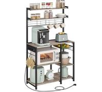 Desserte de Cuisine - VASAGLE - Multiprise, Étagères Réglables, 8 Crochets en S - Grège Chiné et Noir d’Encre