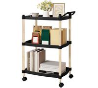 Desserte de Cuisine, WOLTU Chariot à roulettes avec Freins, Étagère en PP+Bois Massif, Noir W0ITT3068