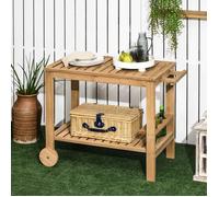 Desserte de jardin chariot pour plancha barbecue en bois avec poignée 2 plateaux et porte-bouteilles 95 x 47 x 74 cm |