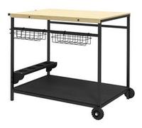 Outsunny Desserte de Jardin Chariot pour plancha Barbecue en Bois et métal avec poignée 2 Plateaux 2 paniers et Porte-Bouteilles dim. 97,5L x 65l x 81H cm Naturel et Noir