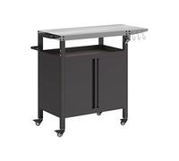 Desserte de jardin desserte plancha barbecue - 2 portes, tablette pliable, 3 crochets - acier noir acier inox Noir G