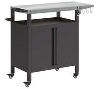 Desserte de jardin desserte plancha barbecue - 2 portes, tablette pliable, 3 crochets - acier noir acier inox Noir G
