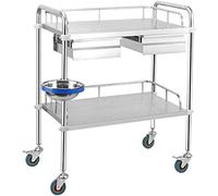 Desserte de service à 2 niveaux en acier inoxydable pour soins médicaux, chirurgie esthétique (argent, 80 x 48 x 86 cm)