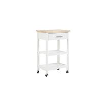 Beliani Desserte sur Roulette avec Large Tiroir Plateau Suppérieur en Bois de Pin et Structure en MDF Blanc avec 2 Plateaux Inférieurs