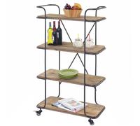 Desserte Hwc-D97, Haquet En Métal Avec Roulettes, Chariot De Service, 4 Niveaux, Bois De Sapin 116x637x34cm Multicolore