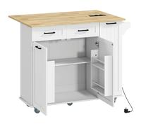 Desserte îlot central de cuisine multi-rangement - prises secteur, ports USB - blanc effet bois clair Blanc