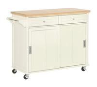 HOMCOM Desserte de cuisine à roulettes îlot central cuisine multi-rangements 2 tiroirs placard avec portes coulissantes 110 x 49,5 x 89,5 cm blanc