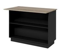 Desserte îlot de cuisine étagère réglable 2 compartiments ouverts 2 placards plan de travail effet bois 105 x 60 cm noir