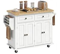 HomCom Desserte de cuisine 2 tiroirs 2 placards étagère range-bouteille MDF blanc hévéa