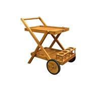 Desserte jardin 2 plateaux 4 porte-bouteille teck massif - ANCOLIE Meubletmoi