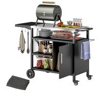 Desserte jardin chariot de barbecue - Outsunny - plateau en acier inoxydable - tablette pliable, crochets, housse inclus - noir